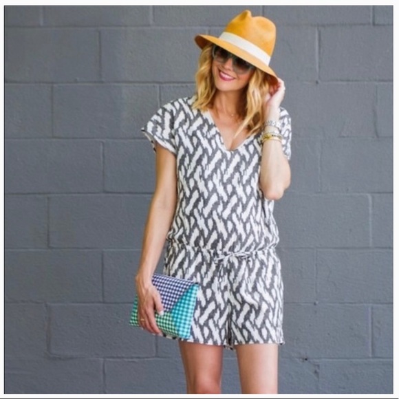 J. Crew Pants - J. Crew romper IKAT black&white pockets S